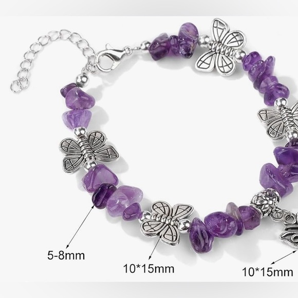 New Colorful Daisy Butterfly Crystal Amethyst Flower Charm Bracelet - Picture 2 of 9